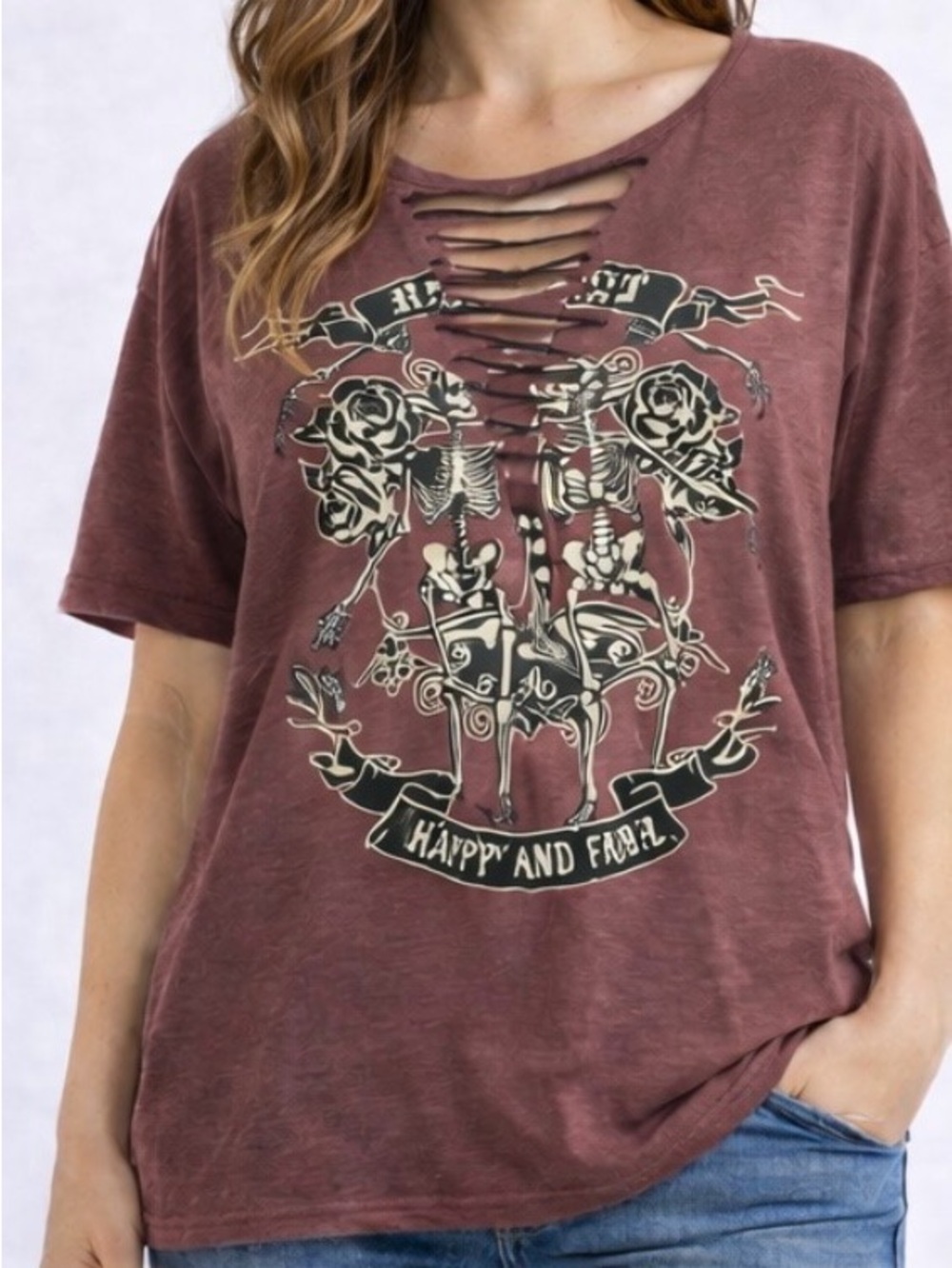 Women’s Plus Size Distressed Mauve Skeleton Print - Size 6X , Size 24/26 , NWT